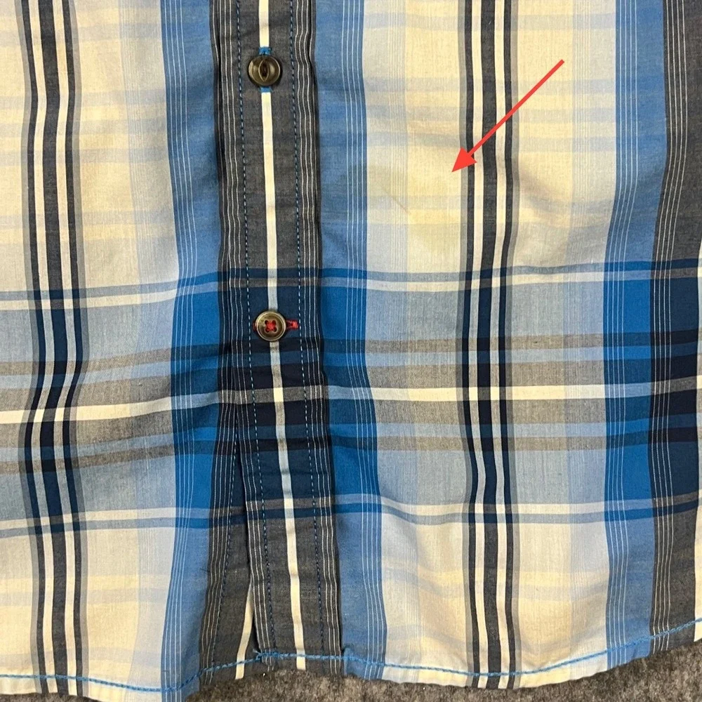 The North Face Plaid Button Down Shirt Mens Medium Blue‎ Short Sleeve Pockets